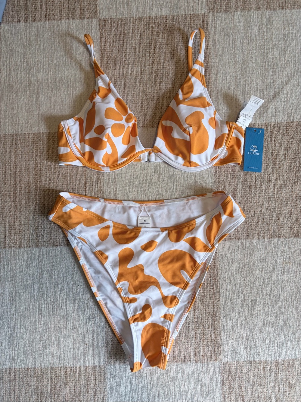 Cupshe Orange and White Abstract Print Two-Piece Bikini